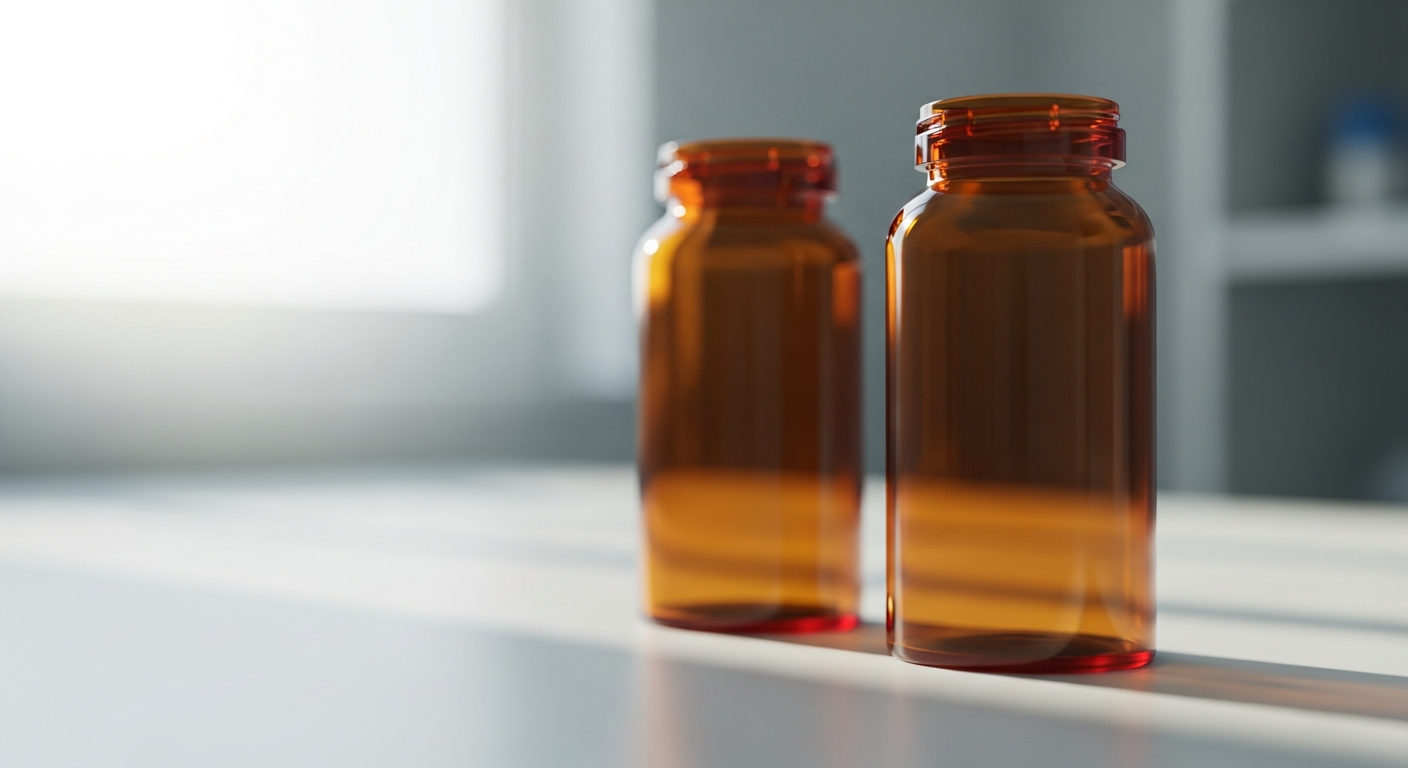 Two amber prescription bottles side by side representing Wellbutrin and Lexapro comparison